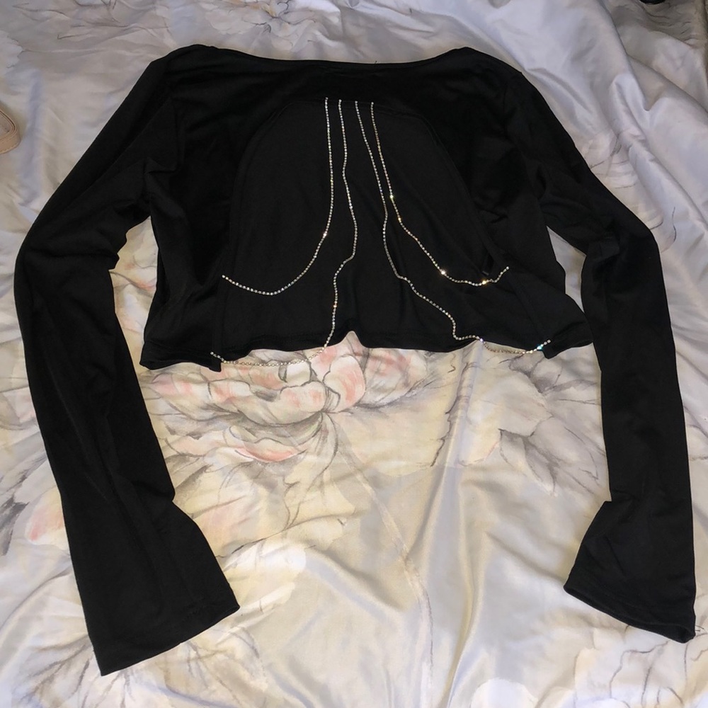 Rhinestone backless blouse